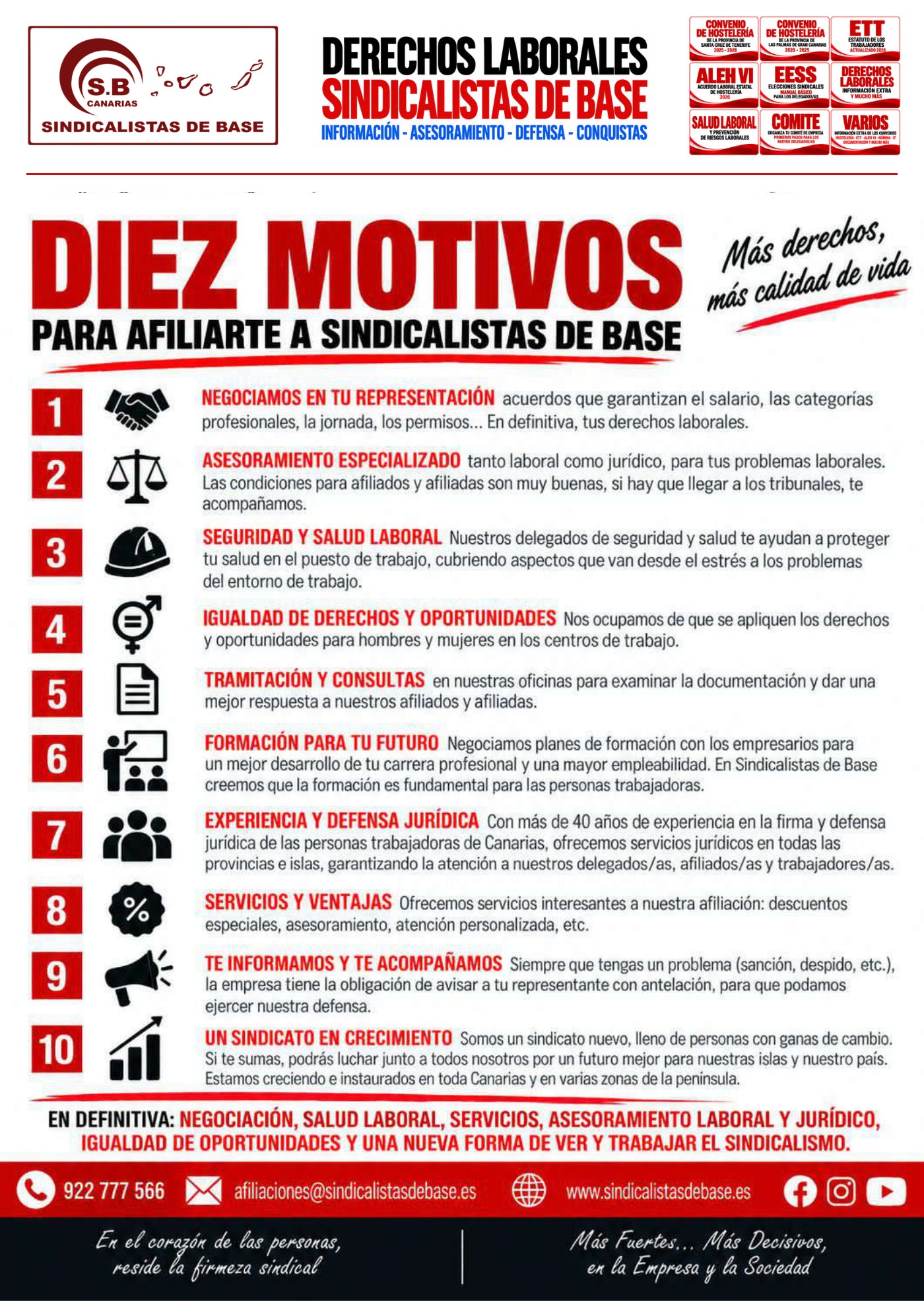 DIEZ MOTIVOS PARA AFILIARTE A SINDICALISTAS DE BASE